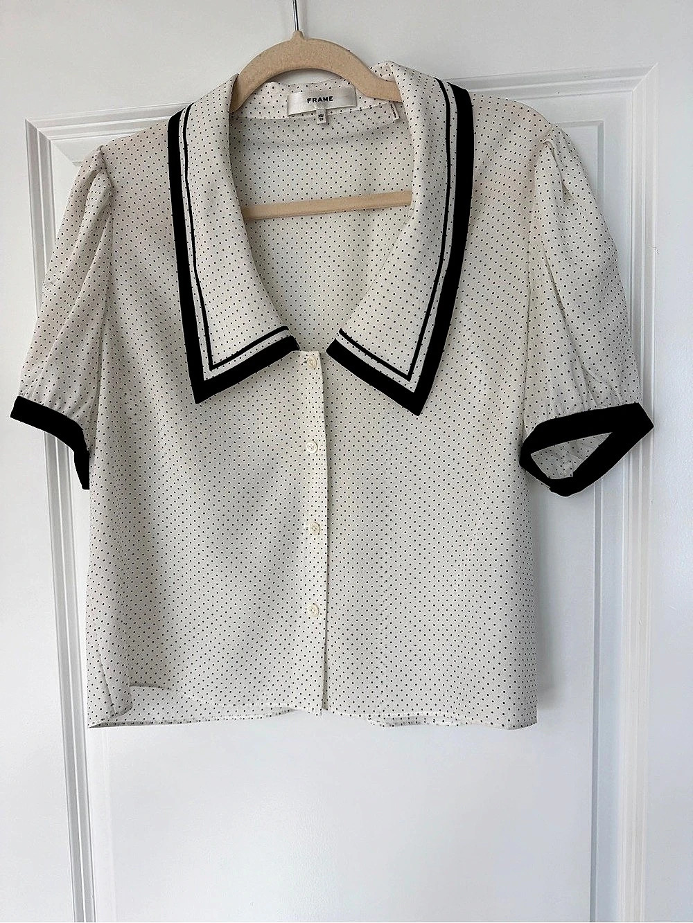 FRAME The Polka Dot Sailor Blouse Silk Polka Dot Top XS
